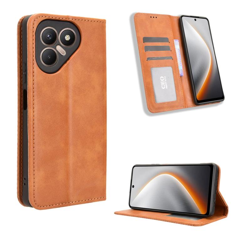 ซองใส่โทรศัพท์หนังพื้นผิวย้อนยุคหัวเข็มขัดแม่เหล็ก, For Tecno Spark 40 4G, For Tecno Pova 7 Ultra 5G, For Tecno Pova 7 4G, For Tecno Spark Go 2 4G, For Tecno Pova Curve 5G, For Tecno Camon 40 Pro 4G / 5G, For Tecno Camon 40 Premier 5G                  ...