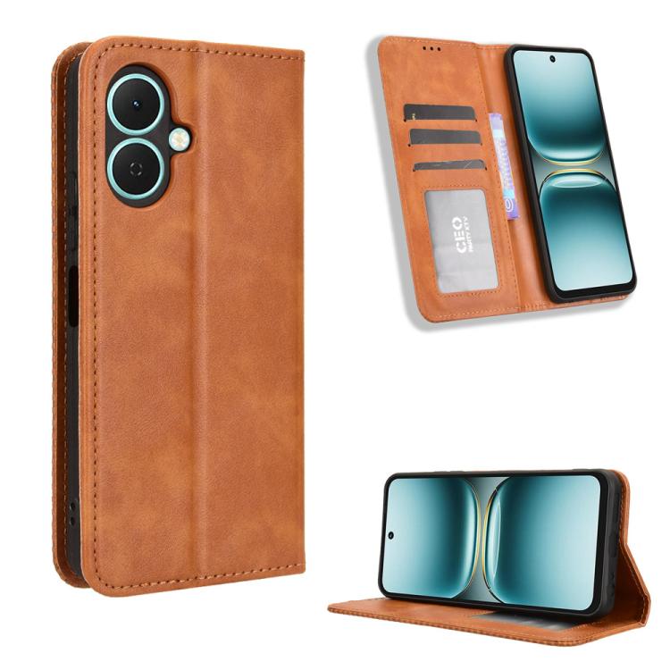 ซองใส่โทรศัพท์หนังพื้นผิวย้อนยุคหัวเข็มขัดแม่เหล็ก, For Tecno Spark 40 4G, For Tecno Pova 7 Ultra 5G, For Tecno Pova 7 4G, For Tecno Spark Go 2 4G, For Tecno Pova Curve 5G, For Tecno Camon 40 Pro 4G / 5G, For Tecno Camon 40 Premier 5G                  ...