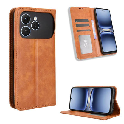 ซองใส่โทรศัพท์หนังพื้นผิวย้อนยุคหัวเข็มขัดแม่เหล็ก, For Tecno Spark 40 4G, For Tecno Pova 7 Ultra 5G, For Tecno Pova 7 4G, For Tecno Spark Go 2 4G, For Tecno Pova Curve 5G, For Tecno Camon 40 Pro 4G / 5G, For Tecno Camon 40 Premier 5G                  ...