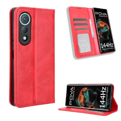 ซองใส่โทรศัพท์หนังพื้นผิวย้อนยุคหัวเข็มขัดแม่เหล็ก, For Tecno Spark 40 4G, For Tecno Pova 7 Ultra 5G, For Tecno Pova 7 4G, For Tecno Spark Go 2 4G, For Tecno Pova Curve 5G, For Tecno Camon 40 Pro 4G / 5G, For Tecno Camon 40 Premier 5G                  ...