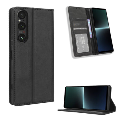 ซองใส่โทรศัพท์หนังพื้นผิวย้อนยุคหัวเข็มขัดแม่เหล็ก, For Sony Xperia 10 VII, For Sony Xperia 1 VII, For Sony Xperia 10 VI 2024, For Sony Xperia 1 VI 2024, For Sony Xperia 5 V 2023, For Sony Xperia 1 V, For Sony Xperia 10 V
