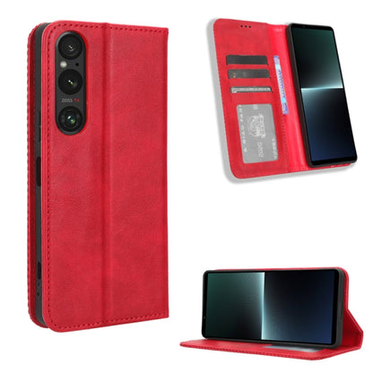 ซองใส่โทรศัพท์หนังพื้นผิวย้อนยุคหัวเข็มขัดแม่เหล็ก, For Sony Xperia 10 VII, For Sony Xperia 1 VII, For Sony Xperia 10 VI 2024, For Sony Xperia 1 VI 2024, For Sony Xperia 5 V 2023, For Sony Xperia 1 V, For Sony Xperia 10 V
