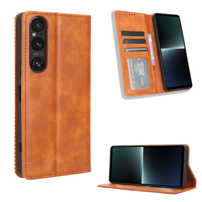 ซองใส่โทรศัพท์หนังพื้นผิวย้อนยุคหัวเข็มขัดแม่เหล็ก, For Sony Xperia 10 VII, For Sony Xperia 1 VII, For Sony Xperia 10 VI 2024, For Sony Xperia 1 VI 2024, For Sony Xperia 5 V 2023, For Sony Xperia 1 V, For Sony Xperia 10 V