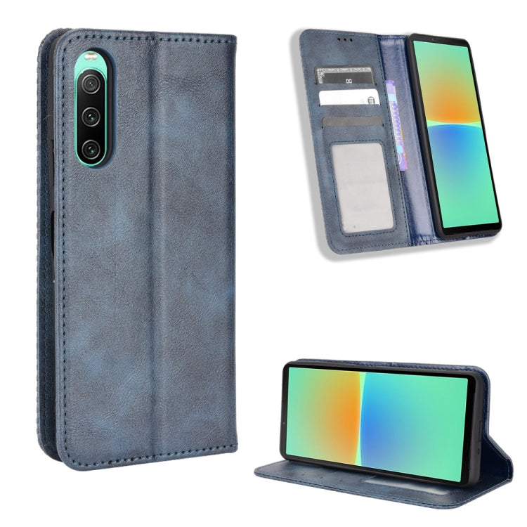ซองใส่โทรศัพท์หนังพื้นผิวย้อนยุคหัวเข็มขัดแม่เหล็ก, For Sony Xperia 10 VII, For Sony Xperia 1 VII, For Sony Xperia 10 VI 2024, For Sony Xperia 1 VI 2024, For Sony Xperia 5 V 2023, For Sony Xperia 1 V, For Sony Xperia 10 V