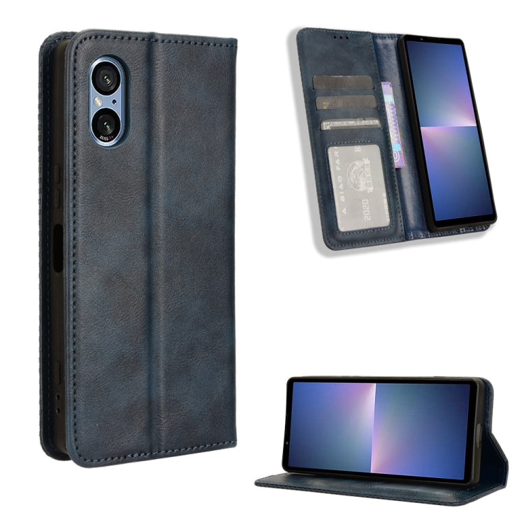 ซองใส่โทรศัพท์หนังพื้นผิวย้อนยุคหัวเข็มขัดแม่เหล็ก, For Sony Xperia 10 VII, For Sony Xperia 1 VII, For Sony Xperia 10 VI 2024, For Sony Xperia 1 VI 2024, For Sony Xperia 5 V 2023, For Sony Xperia 1 V, For Sony Xperia 10 V