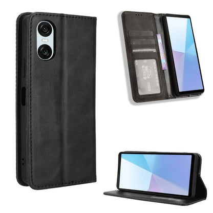 ซองใส่โทรศัพท์หนังพื้นผิวย้อนยุคหัวเข็มขัดแม่เหล็ก, For Sony Xperia 10 VII, For Sony Xperia 1 VII, For Sony Xperia 10 VI 2024, For Sony Xperia 1 VI 2024, For Sony Xperia 5 V 2023, For Sony Xperia 1 V, For Sony Xperia 10 V