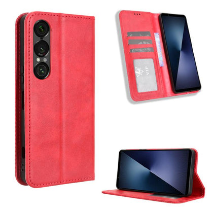 ซองใส่โทรศัพท์หนังพื้นผิวย้อนยุคหัวเข็มขัดแม่เหล็ก, For Sony Xperia 10 VII, For Sony Xperia 1 VII, For Sony Xperia 10 VI 2024, For Sony Xperia 1 VI 2024, For Sony Xperia 5 V 2023, For Sony Xperia 1 V, For Sony Xperia 10 V