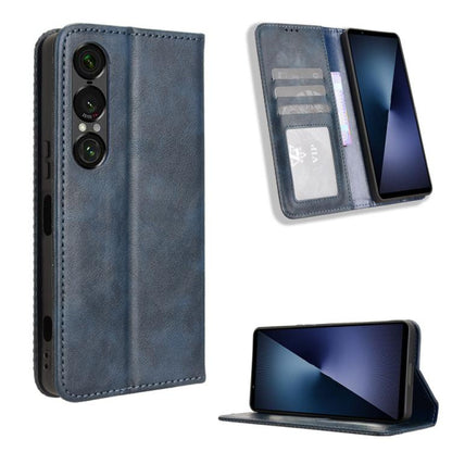 ซองใส่โทรศัพท์หนังพื้นผิวย้อนยุคหัวเข็มขัดแม่เหล็ก, For Sony Xperia 10 VII, For Sony Xperia 1 VII, For Sony Xperia 10 VI 2024, For Sony Xperia 1 VI 2024, For Sony Xperia 5 V 2023, For Sony Xperia 1 V, For Sony Xperia 10 V