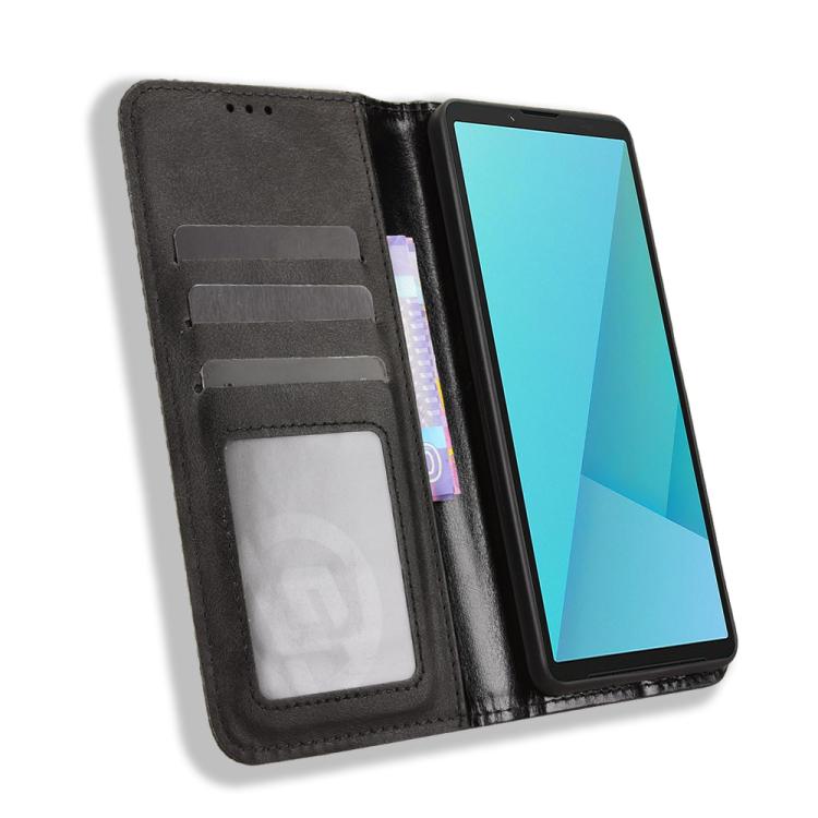 ซองใส่โทรศัพท์หนังพื้นผิวย้อนยุคหัวเข็มขัดแม่เหล็ก, For Sony Xperia 10 VII, For Sony Xperia 1 VII, For Sony Xperia 10 VI 2024, For Sony Xperia 1 VI 2024, For Sony Xperia 5 V 2023, For Sony Xperia 1 V, For Sony Xperia 10 V