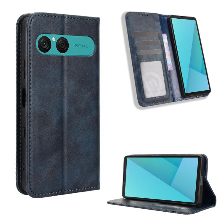 ซองใส่โทรศัพท์หนังพื้นผิวย้อนยุคหัวเข็มขัดแม่เหล็ก, For Sony Xperia 10 VII, For Sony Xperia 1 VII, For Sony Xperia 10 VI 2024, For Sony Xperia 1 VI 2024, For Sony Xperia 5 V 2023, For Sony Xperia 1 V, For Sony Xperia 10 V