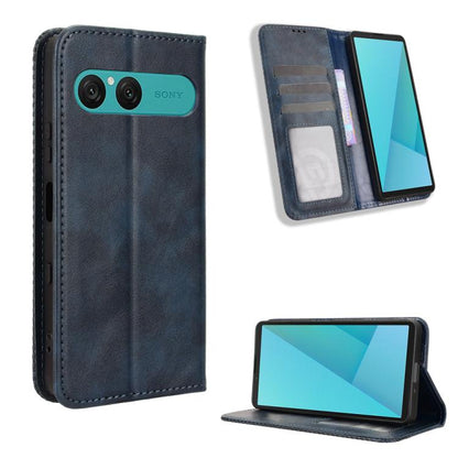 ซองใส่โทรศัพท์หนังพื้นผิวย้อนยุคหัวเข็มขัดแม่เหล็ก, For Sony Xperia 10 VII, For Sony Xperia 1 VII, For Sony Xperia 10 VI 2024, For Sony Xperia 1 VI 2024, For Sony Xperia 5 V 2023, For Sony Xperia 1 V, For Sony Xperia 10 V