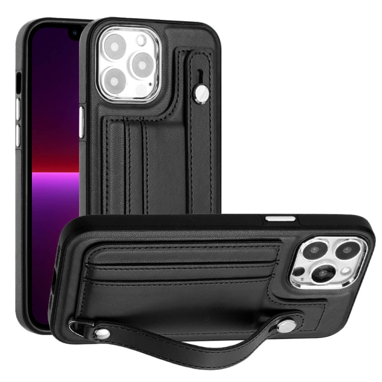 เคสโทรศัพท์หนังกันกระแทกพร้อมสายคล้องข้อมือ, For iPhone 13, For iPhone 13 Pro, For iPhone 13 Pro Max, For iPhone 12 / 12 Pro, For iPhone 12 Pro Max, For iPhone 11, For iPhone 11 Pro, For iPhone 11 Pro Max