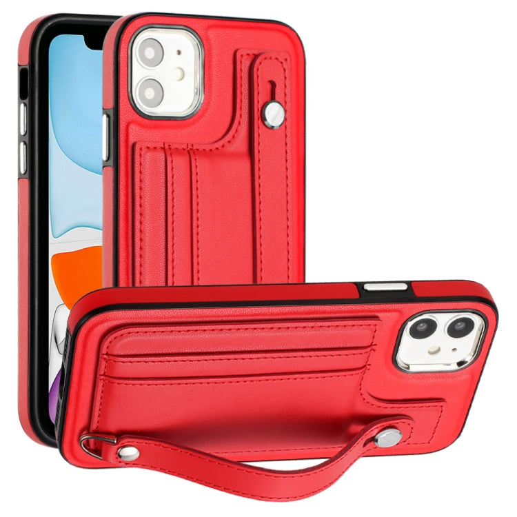 เคสโทรศัพท์หนังกันกระแทกพร้อมสายคล้องข้อมือ, For iPhone 13, For iPhone 13 Pro, For iPhone 13 Pro Max, For iPhone 12 / 12 Pro, For iPhone 12 Pro Max, For iPhone 11, For iPhone 11 Pro, For iPhone 11 Pro Max