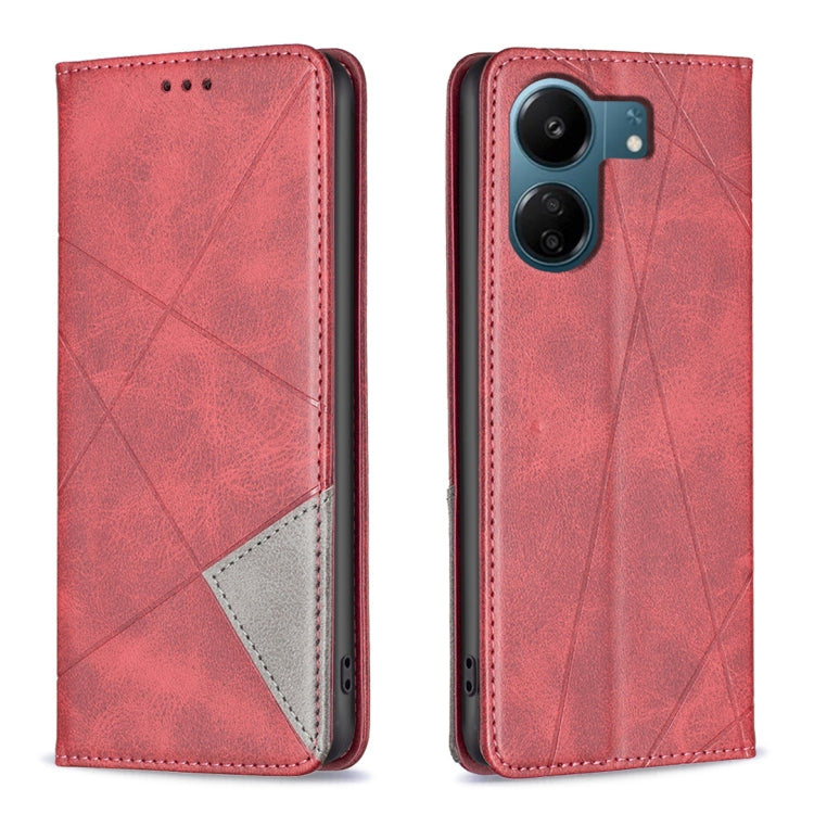 เคสโทรศัพท์หนังแม่เหล็กพื้นผิวรูปสี่เหลี่ยมขนมเปียกปูน, For Xiaomi Poco M6 4G / Redmi 13 4G, For Xiaomi Redmi Note 13 Pro 4G Global, For Xiaomi Poco M6 Pro 4G, For Xiaomi Redmi A3, For Xiaomi Redmi Note 13 4G Global, For Xiaomi Redmi K70E              ...
