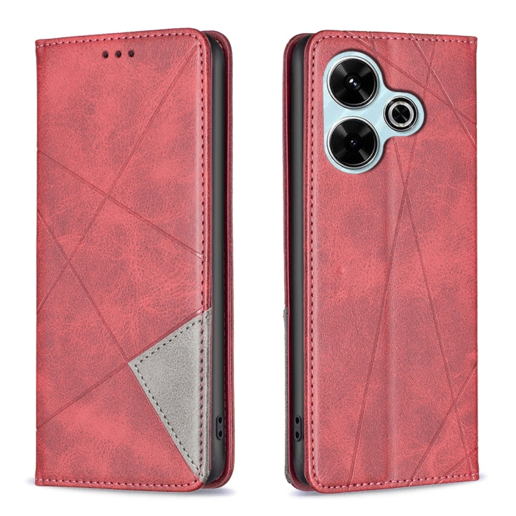เคสโทรศัพท์หนังแม่เหล็กพื้นผิวรูปสี่เหลี่ยมขนมเปียกปูน, For Xiaomi Poco M6 4G / Redmi 13 4G, For Xiaomi Redmi Note 13 Pro 4G Global, For Xiaomi Poco M6 Pro 4G, For Xiaomi Redmi A3, For Xiaomi Redmi Note 13 4G Global, For Xiaomi Redmi K70E              ...