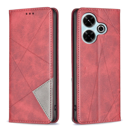 เคสโทรศัพท์หนังแม่เหล็กพื้นผิวรูปสี่เหลี่ยมขนมเปียกปูน, For Xiaomi Poco M6 4G / Redmi 13 4G, For Xiaomi Redmi Note 13 Pro 4G Global, For Xiaomi Poco M6 Pro 4G, For Xiaomi Redmi A3, For Xiaomi Redmi Note 13 4G Global, For Xiaomi Redmi K70E              ...