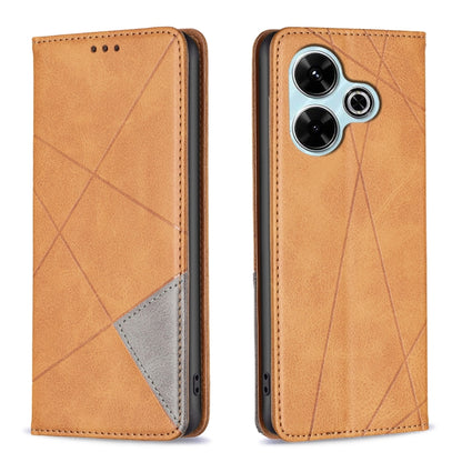 เคสโทรศัพท์หนังแม่เหล็กพื้นผิวรูปสี่เหลี่ยมขนมเปียกปูน, For Xiaomi Poco M6 4G / Redmi 13 4G, For Xiaomi Redmi Note 13 Pro 4G Global, For Xiaomi Poco M6 Pro 4G, For Xiaomi Redmi A3, For Xiaomi Redmi Note 13 4G Global, For Xiaomi Redmi K70E              ...