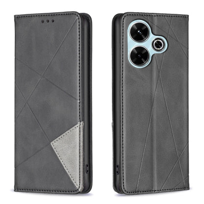 เคสโทรศัพท์หนังแม่เหล็กพื้นผิวรูปสี่เหลี่ยมขนมเปียกปูน, For Xiaomi Poco M6 4G / Redmi 13 4G, For Xiaomi Redmi Note 13 Pro 4G Global, For Xiaomi Poco M6 Pro 4G, For Xiaomi Redmi A3, For Xiaomi Redmi Note 13 4G Global, For Xiaomi Redmi K70E              ...