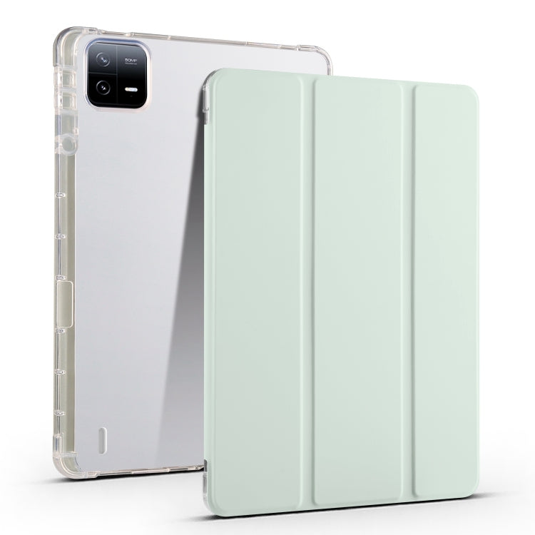 เคสแท็บเล็ตหนังสมาร์ท TPU แบบใส 3 เท่าพร้อมช่องเสียบปากกา, For Xiaomi Pad 7 / 7 Pro, For Xiaomi Redmi Pad Pro 12.1, For Xiaomi Pad 6S Pro, For Xiaomi Pad 6 Max 14, For Xiaomi Pad 6 / 6 Pro