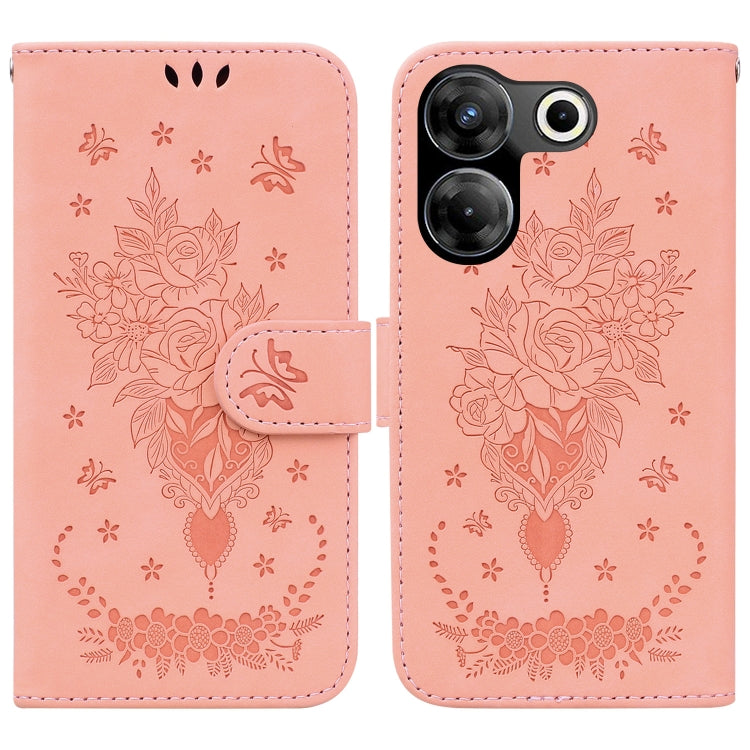 ซองใส่โทรศัพท์หนังนูนกุหลาบผีเสื้อ, For Tecno Camon 20 Pro 4G, For Tecno Pova 5, For Tecno Spark 10 5G, For Tecno Spark 10 Pro, For Tecno Spark 10 / Spark 10C