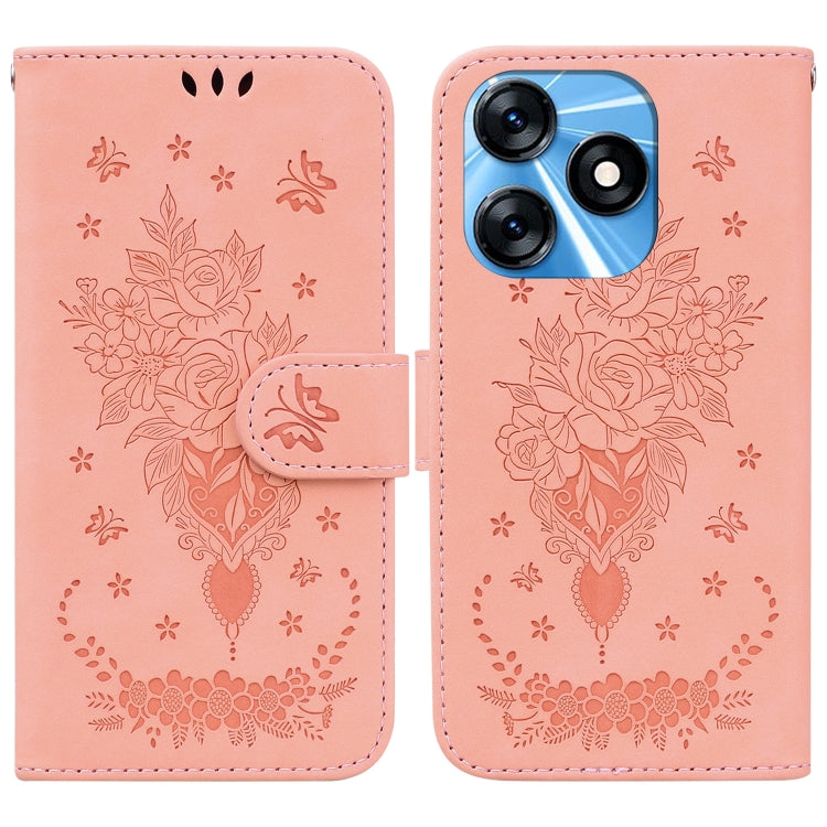 ซองใส่โทรศัพท์หนังนูนกุหลาบผีเสื้อ, For Tecno Camon 20 Pro 4G, For Tecno Pova 5, For Tecno Spark 10 5G, For Tecno Spark 10 Pro, For Tecno Spark 10 / Spark 10C