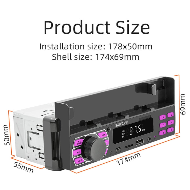 SWM D3400 เครื่องเล่น MP3 บลูทูธในรถยนต์รองรับ Smart Voice Assistant / FM