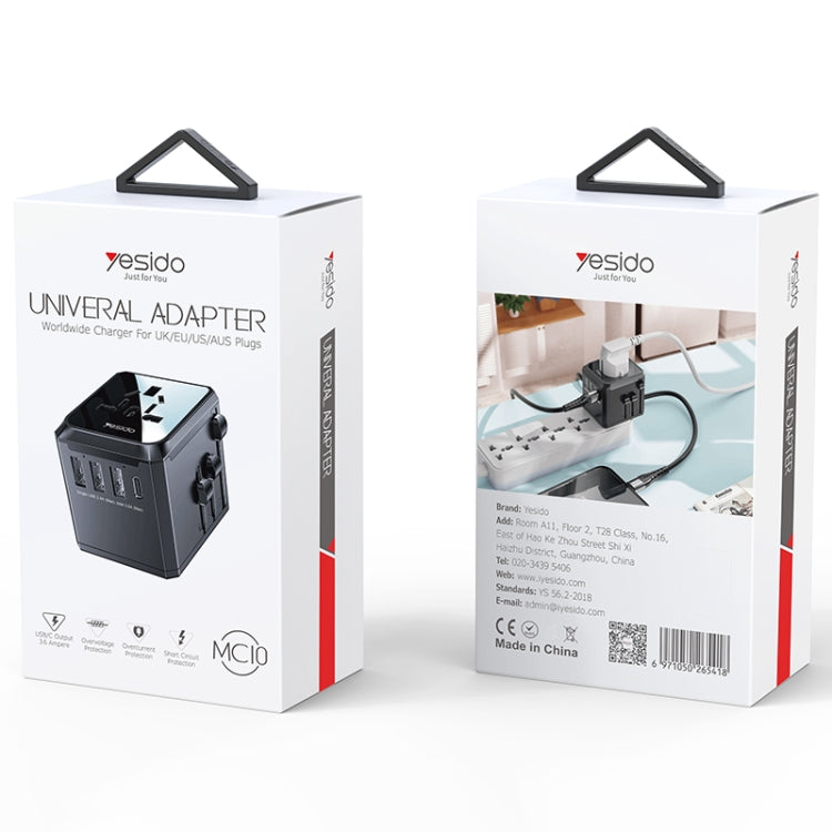 Yesido MC-10 3 พอร์ต USB + Type-C ปลั๊กอเนกประสงค์ Universal Travel Adapter, MC-10