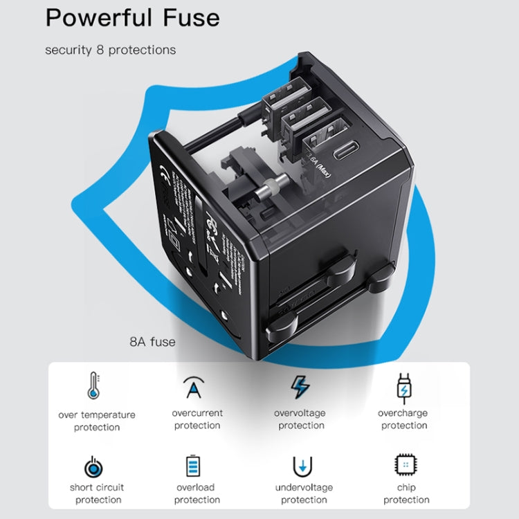 Yesido MC-10 3 พอร์ต USB + Type-C ปลั๊กอเนกประสงค์ Universal Travel Adapter, MC-10