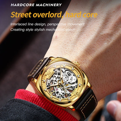 OLEVS 6651 Men Luminous Waterproof Hollow นาฬิกาจักรกล