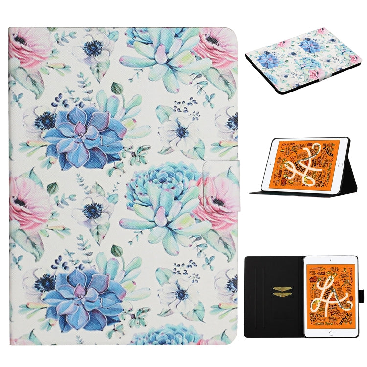 ซองหนังพลิกแนวนอนลายดอกไม้พร้อมช่องเสียบการ์ดและตัวยึด, For iPad Mini 2019, For iPad Mini 4 & 3 & 2 & 1