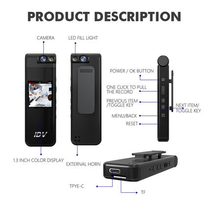 iDV L13 1080P เครื่องบันทึกวิดีโอเสียง HD ขนาดเล็กแบบพกพา, L13