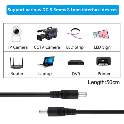 ปลั๊กไฟ DC 5.5 x 2.1 มม. สายเชื่อมต่ออะแดปเตอร์ชายกับชาย, 50cm, 1m, 1.5m