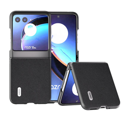 ABEEL หนังแท้ + เคสโทรศัพท์เนื้อ PC Litchi, For Motorola Razr 60 Ultra, For Motorola Razr 40, For Motorola Razr 40 Ultra