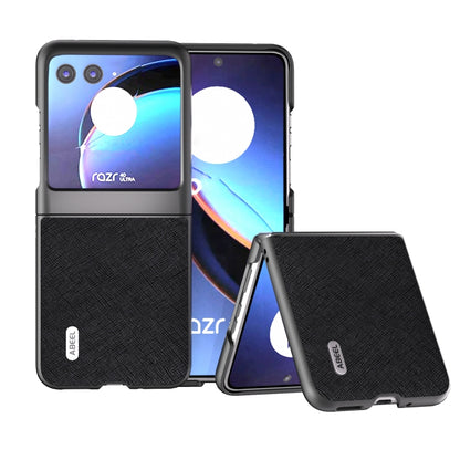 เคสโทรศัพท์หนังแท้ ABEEL Cross Texture, For Motorola Razr 60 Ultra, For Motorola Razr 40, For Motorola Razr 40 Ultra