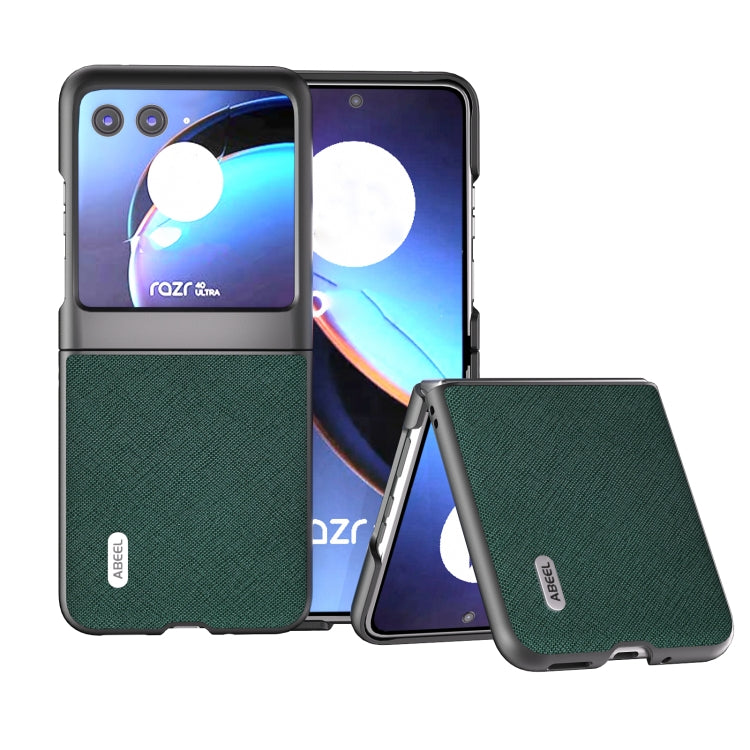 เคสโทรศัพท์หนังแท้ ABEEL Cross Texture, For Motorola Razr 60 Ultra, For Motorola Razr 40, For Motorola Razr 40 Ultra