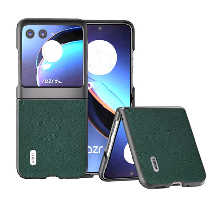 เคสโทรศัพท์หนังแท้ ABEEL Cross Texture, For Motorola Razr 60 Ultra, For Motorola Razr 40, For Motorola Razr 40 Ultra