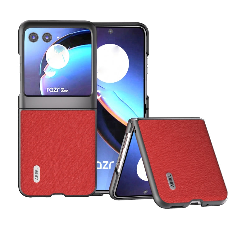 เคสโทรศัพท์หนังแท้ ABEEL Cross Texture, For Motorola Razr 60 Ultra, For Motorola Razr 40, For Motorola Razr 40 Ultra
