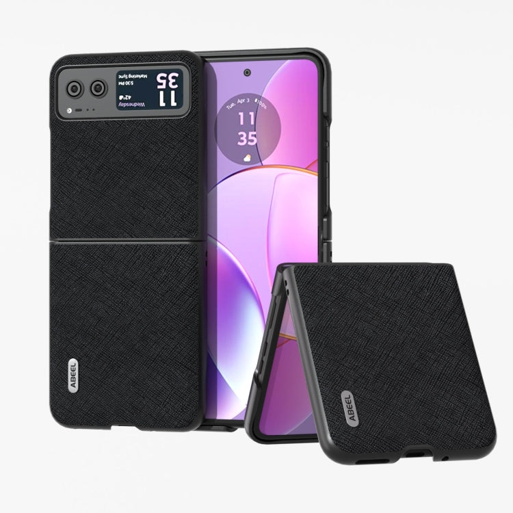 เคสโทรศัพท์หนังแท้ ABEEL Cross Texture, For Motorola Razr 60 Ultra, For Motorola Razr 40, For Motorola Razr 40 Ultra