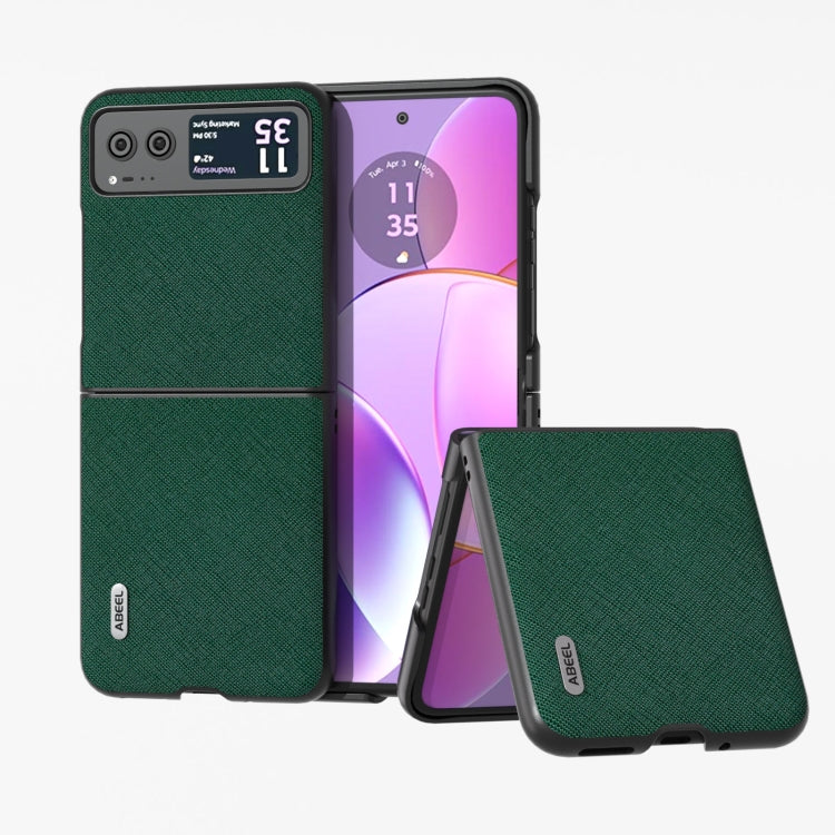 เคสโทรศัพท์หนังแท้ ABEEL Cross Texture, For Motorola Razr 60 Ultra, For Motorola Razr 40, For Motorola Razr 40 Ultra