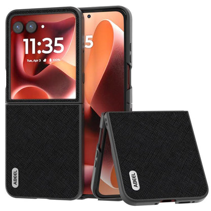 เคสโทรศัพท์หนังแท้ ABEEL Cross Texture, For Motorola Razr 60 Ultra, For Motorola Razr 40, For Motorola Razr 40 Ultra