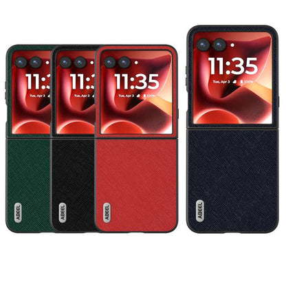 เคสโทรศัพท์หนังแท้ ABEEL Cross Texture, For Motorola Razr 60 Ultra, For Motorola Razr 40, For Motorola Razr 40 Ultra