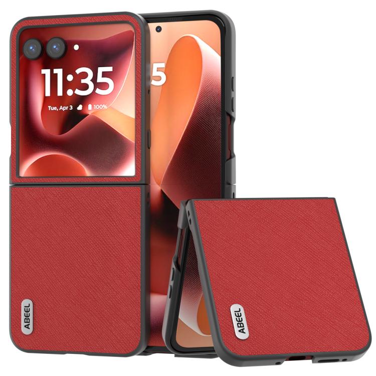 เคสโทรศัพท์หนังแท้ ABEEL Cross Texture, For Motorola Razr 60 Ultra, For Motorola Razr 40, For Motorola Razr 40 Ultra