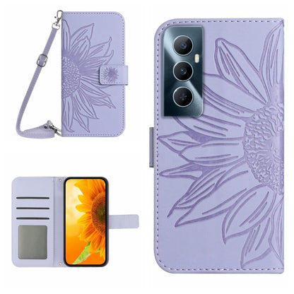 Skin Feel Sun Flower เคสโทรศัพท์หนังพลิกลายนูนพร้อมเชือกเส้นเล็ก, For Realme C65 4G