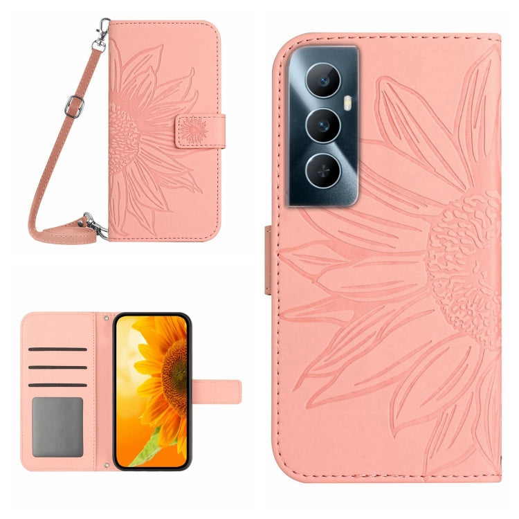 Skin Feel Sun Flower เคสโทรศัพท์หนังพลิกลายนูนพร้อมเชือกเส้นเล็ก, For Realme C65 4G