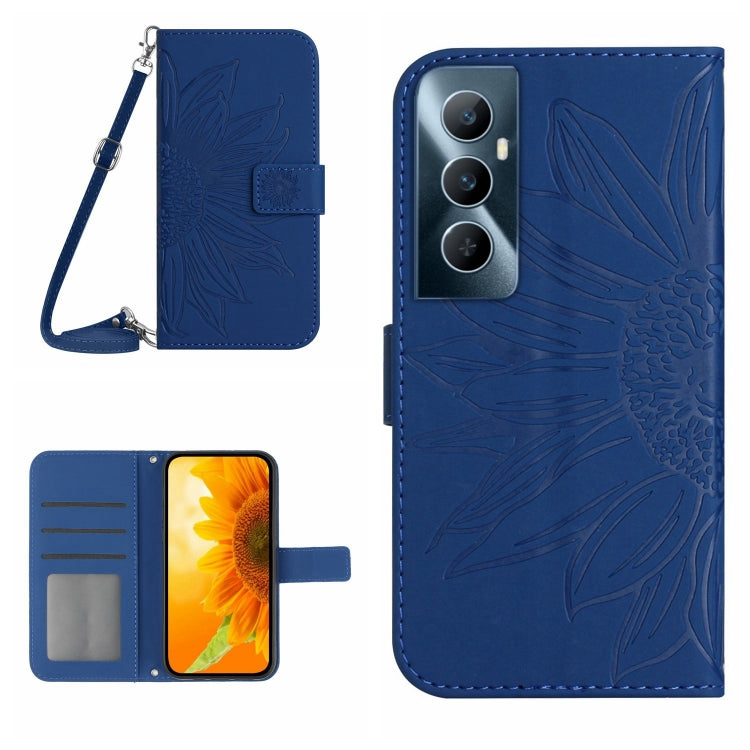 Skin Feel Sun Flower เคสโทรศัพท์หนังพลิกลายนูนพร้อมเชือกเส้นเล็ก, For Realme C65 4G