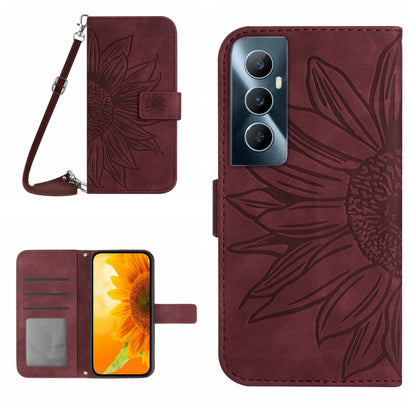 Skin Feel Sun Flower เคสโทรศัพท์หนังพลิกลายนูนพร้อมเชือกเส้นเล็ก, For Realme C65 4G