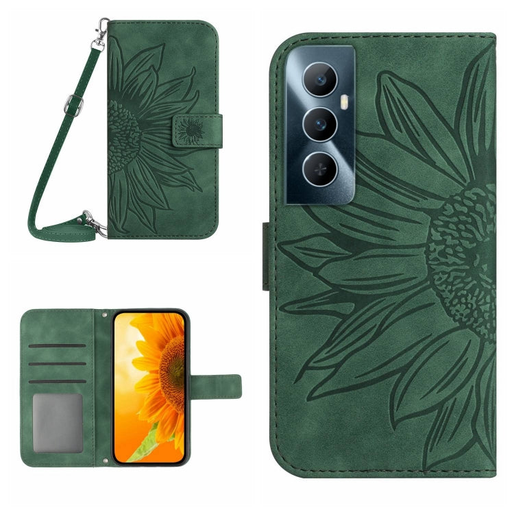 Skin Feel Sun Flower เคสโทรศัพท์หนังพลิกลายนูนพร้อมเชือกเส้นเล็ก, For Realme C65 4G