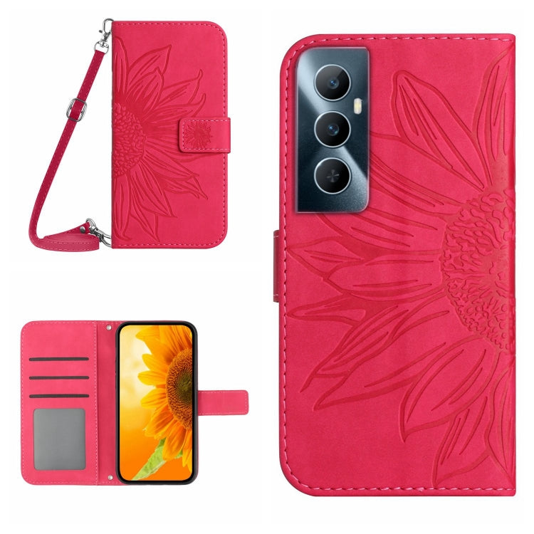 Skin Feel Sun Flower เคสโทรศัพท์หนังพลิกลายนูนพร้อมเชือกเส้นเล็ก, For Realme C65 4G