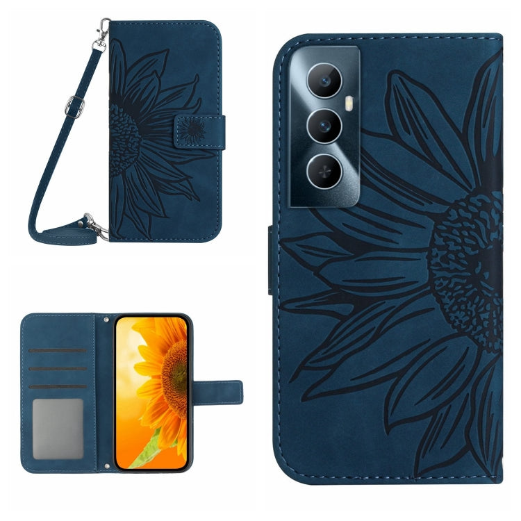 Skin Feel Sun Flower เคสโทรศัพท์หนังพลิกลายนูนพร้อมเชือกเส้นเล็ก, For Realme C65 4G
