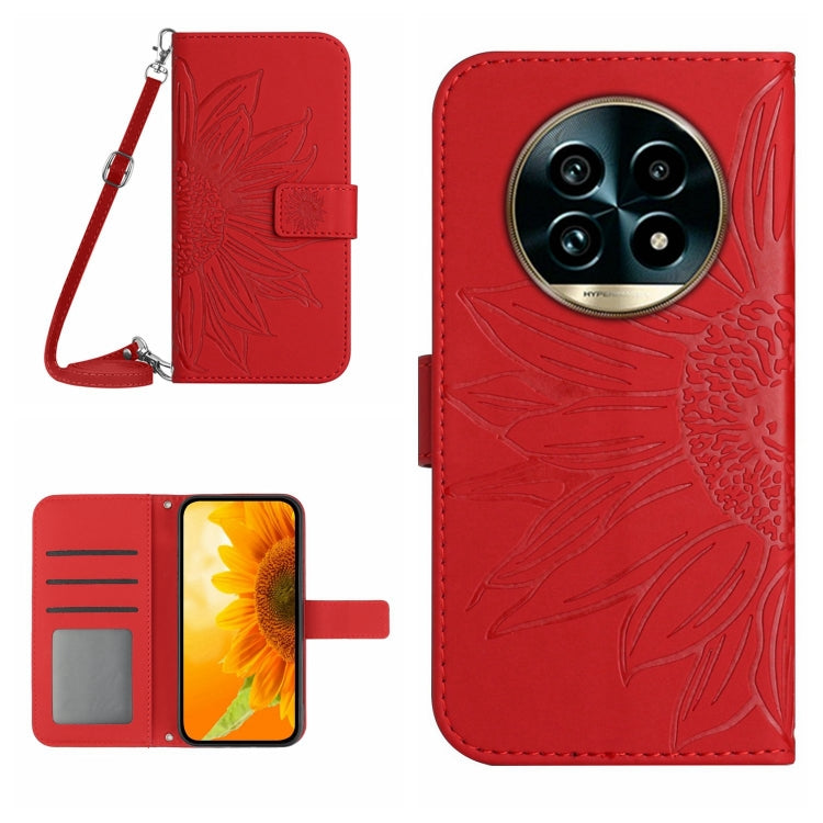 Skin Feel Sun Flower เคสโทรศัพท์หนังพลิกลายนูนพร้อมเชือกเส้นเล็ก, For Realme C75 4G, For Realme 13+ 5G Global, For Realme 13 Pro 5G / 13 Pro+ 5G, For Realme C63 5G